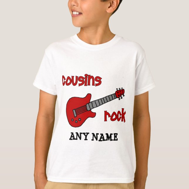 Cousin-Felsen! mit roter Gitarre T-Shirt (Vorderseite)