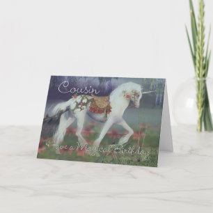 Cousin-Geburtstags-Karte mit Unicorn, Fantasie Karte