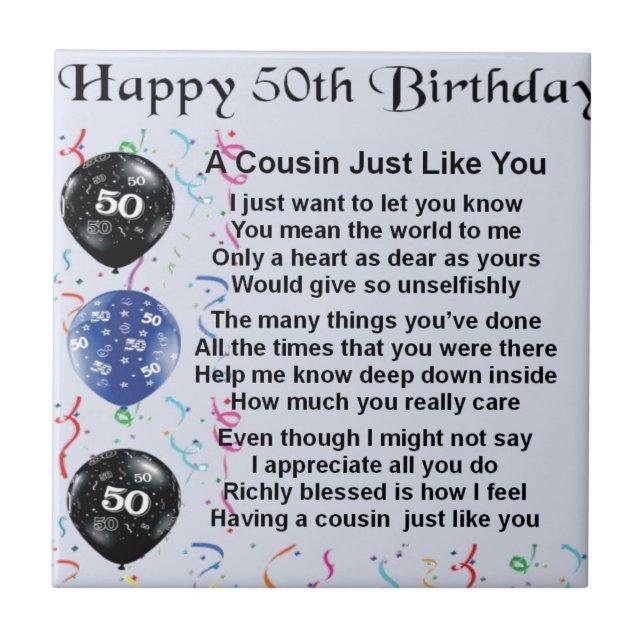 Cousin Gedicht 50. Geburtstag Fliese (Vorderseite)