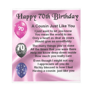 Cousin Gedicht - Rosa - 70. Geburtstag Notizblock