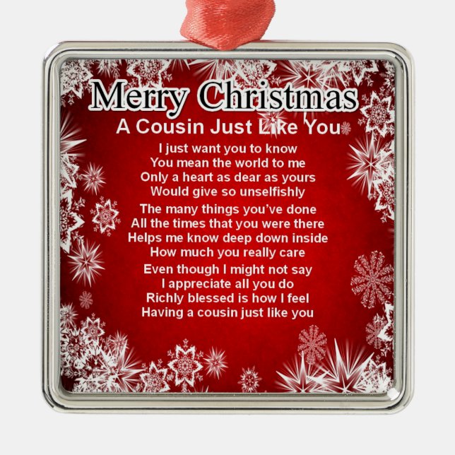 Cousin-Gedicht - Weihnachtsentwurf Silbernes Ornament (Vorne)