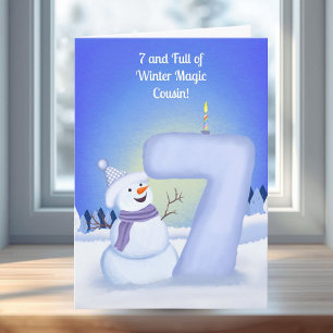 Cousin Happy 7. Geburtstag Schneemann Karte
