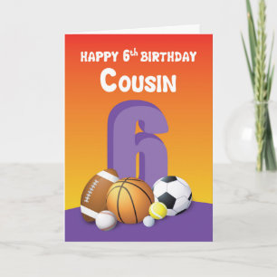 Cousin Mädchen 6. Geburtstag Sportbälle Karte