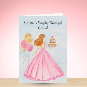 Cousin Sweet 16 Geburtstagstorte Elegantes Mädchen Karte
