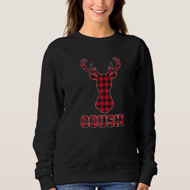 Cousin Weihnachten Rotes Buffalo Kariertes Hirschh Sweatshirt (Vorderseite)