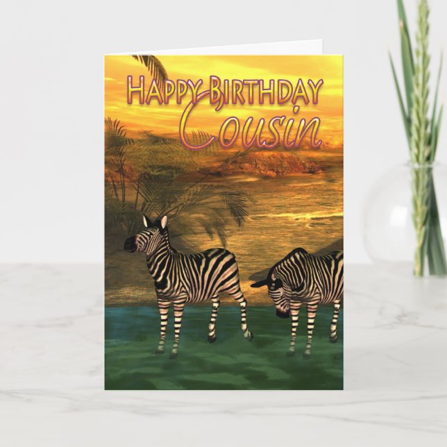 Cousin Zebras zum Geburtstag im Wasser Karte (Vorderseite)
