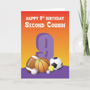 Cousine zweiten Grades 9. Geburtstag Sportbälle Karte
