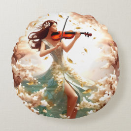 Coussin décoratif poétique, Femme jouant du violon Rundes Kissen
