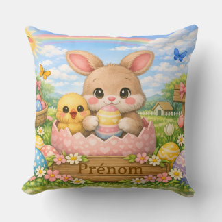 Coussin Personnalisé Prénom – Lapin et Poussin de Kissen