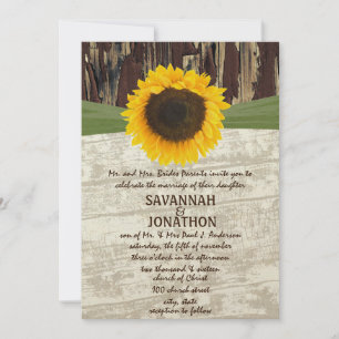 Coutry Chic Barn Wood Sunflower Wedding Einladung