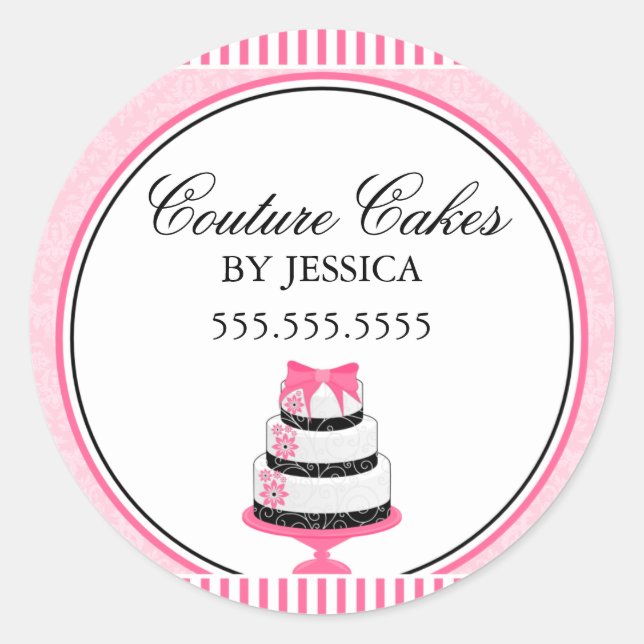 Couture Cakes Pink Bäckerei Box Siegel Runder Aufkleber (Vorderseite)