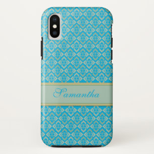 Couture Rautenblau-goldener individuelle Name Case-Mate iPhone Hülle