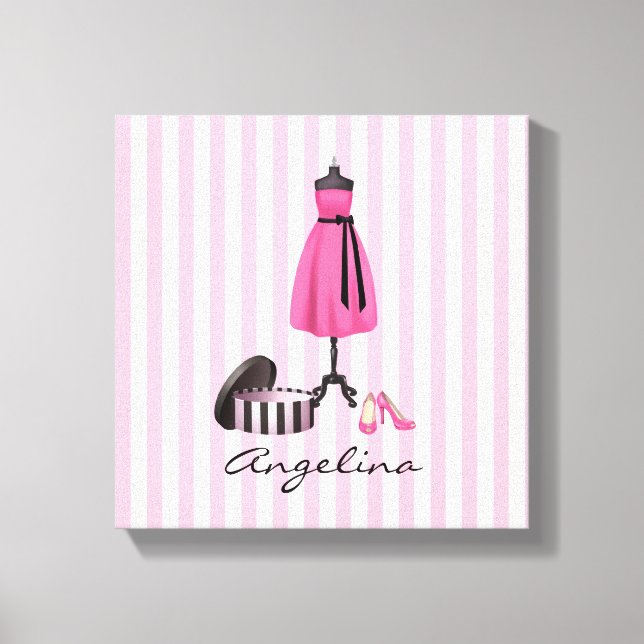 Couture Rosa Kleid mit Ihrem Namen - Leinwand (Vorderseite)