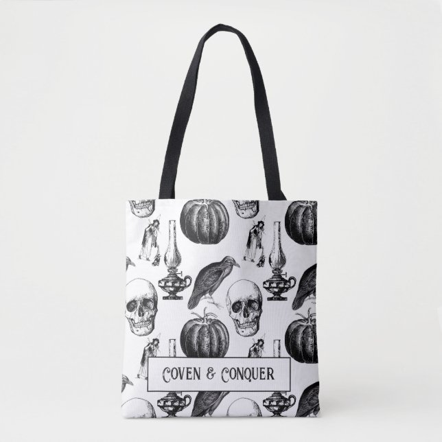 Coven and Conquer Witch Halloween Tote Bag (Vorderseite)