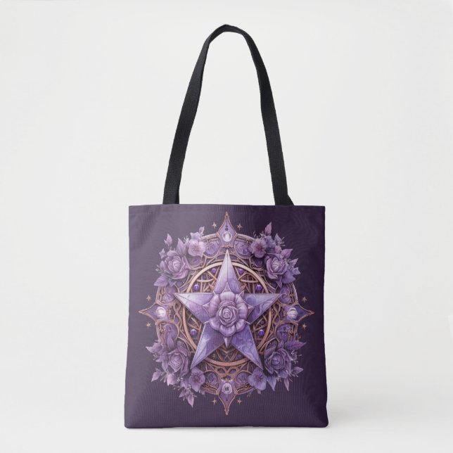 Coven Essentials Tote Bag - Lila Pentagramm Design (Vorderseite)