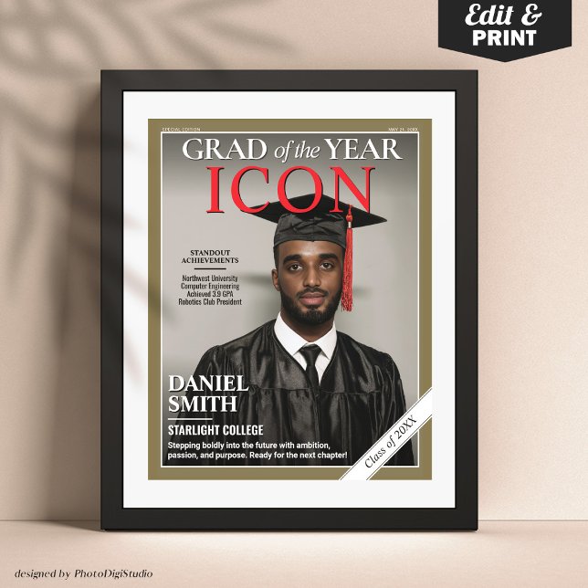 Cover des Magazins Custom Abschluss, Graduierungsp Poster (Custom Graduation Magazine Cover, Grad Portrait Poster)