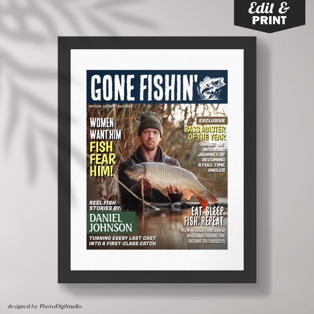 Cover des Magazins Custom Fishing, Funny Fishing G Poster (Custom Fishing Magazine Cover, Funny Fishing Gifts Poster)