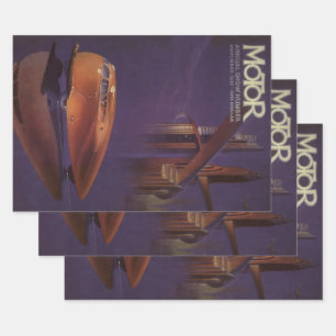 Cover des Vintagen Motor Magazine, Futuristic City Geschenkpapier Set