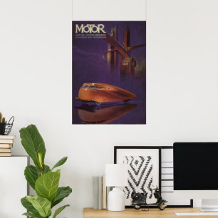 Cover des Vintagen Motor Magazine, Futuristic City Poster