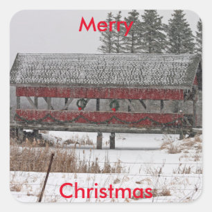 Covered Bridge Christmas Quadratischer Aufkleber