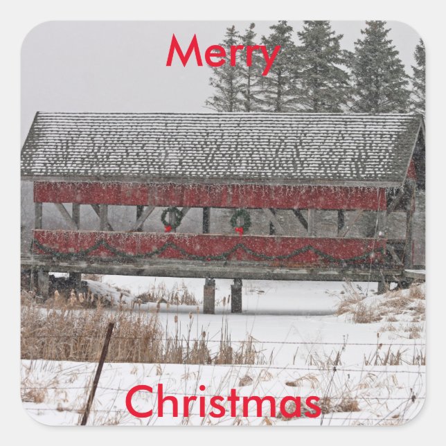 Covered Bridge Christmas Quadratischer Aufkleber (Vorderseite)