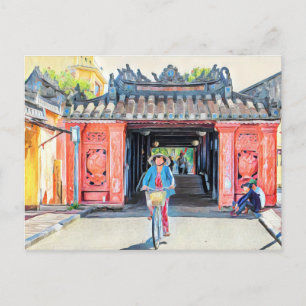 Covered Bridge Hoi An Vietnam Asia Watercolor Postkarte