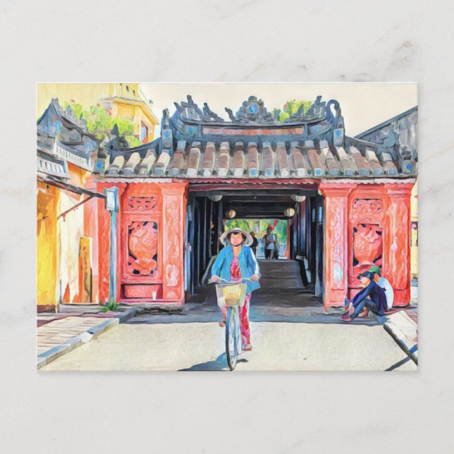Covered Bridge Hoi An Vietnam Asia Watercolor Postkarte (Vorderseite)