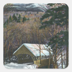 Covered Bridge in Flume im Winter Quadratischer Aufkleber