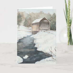 Covered Bridge in Snow Art Note Card Dankeskarte