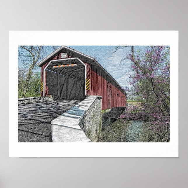 Covered Bridge - Lancaster, PA - Print Poster (Vorne)