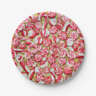 Covered Candy Cane Peppermint Gold Paper Plate Pappteller
