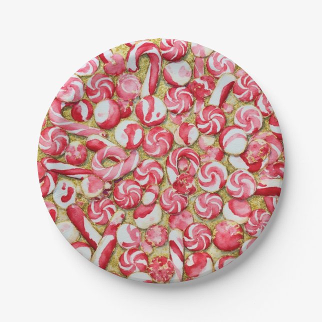 Covered Candy Cane Peppermint Gold Paper Plate Pappteller (Vorderseite)