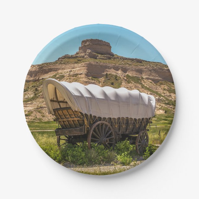 Covered Wagon at Scotts Bluff National Monument Pappteller (Vorderseite)