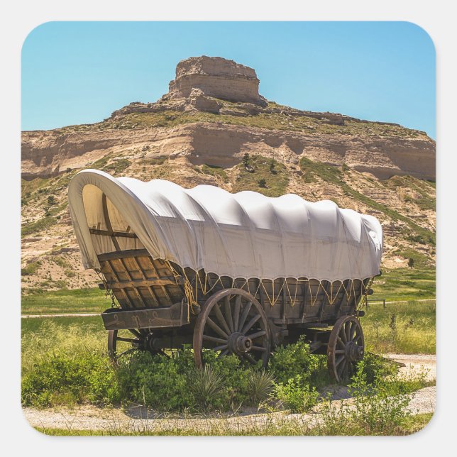 Covered Wagon at Scotts Bluff National Monument Ro Quadratischer Aufkleber (Vorderseite)