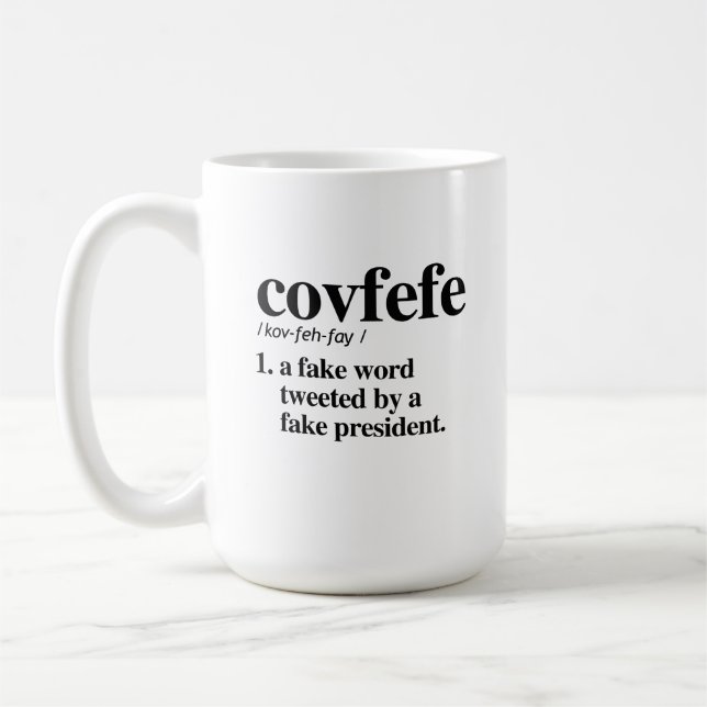 Covfefe Definition - ein Fakewort Kaffeetasse (Links)