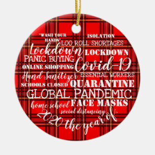 covid19 2020 das Jahr der Gesichtsmasken Tartan Keramik Ornament