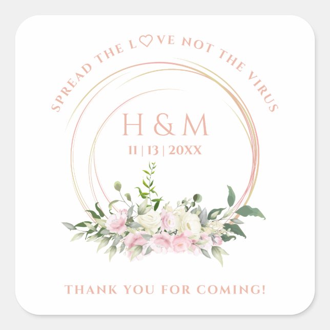 Covid19 Greenery Pink Creamy Garland Sanitizer Gel Quadratischer Aufkleber (Vorderseite)
