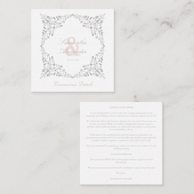 Covid19 Wedding Details Classic Elegant Flourish Begleitkarte (Vorne/Hinten)