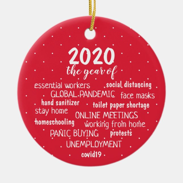 COVID 19 2020 Red Snowflake Punkte Keramik Ornament (Vorne)