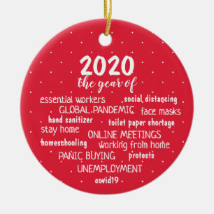 COVID 19 2020 Rote Schneeflocken Punkte Keramik Ornament