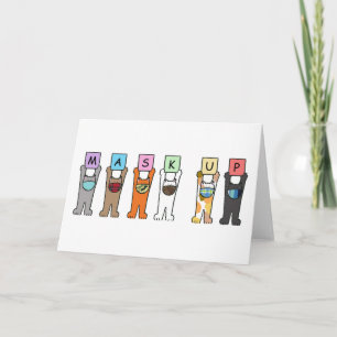 Covid 19 Cartoon Katzen mit Gesichtsmasken Karte