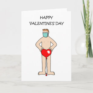 Covid 19 Cartoon Mann tragen nur eine Facemaske Karte