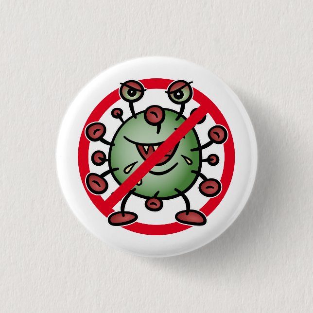 Covid-19 Corona-Virus Funny Cartoon Stoppen Signat Button (Vorderseite)