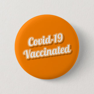 Covid 19 geimpft stilisierte Cursive Orange Button