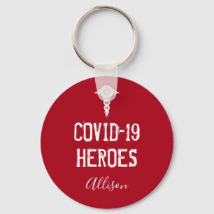 Covid 19 Heroes Red White Caduceus Personalisiert Schlüsselanhänger