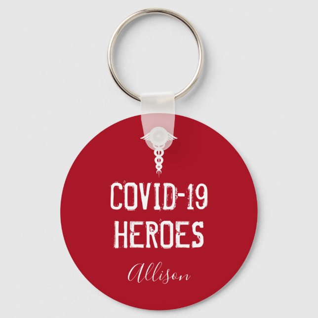 Covid 19 Heroes Red White Caduceus Personalisiert Schlüsselanhänger (Vorderseite)