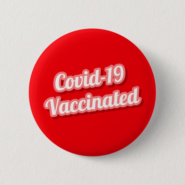 Covid 19 Impfstoff Cursive Red Stylized Button (Vorderseite)