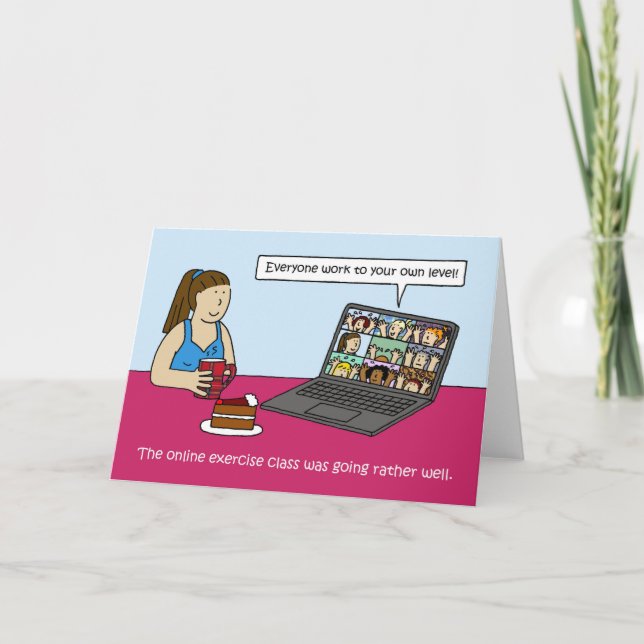 Covid 19 Online-Übungsklasse Cartoon Spaß Karte (Vorderseite)