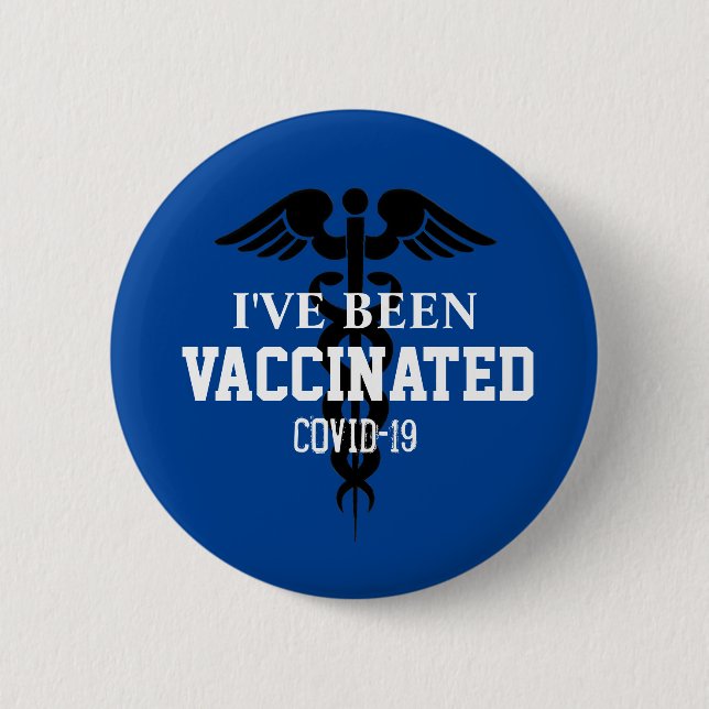 Covid 19 wurde geimpft Blaues Coronavirus Button (Vorderseite)