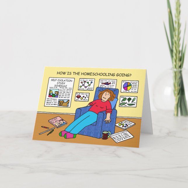 Covid 19 Zuhause Schooling Cartoon Karte (Vorderseite)